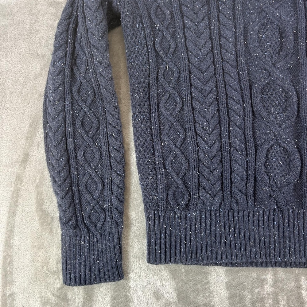 L.L. Bean Sweater Mens Small Blue Cable Knit Crew Neck Organic Cotton Pullover - Picture 6 of 14